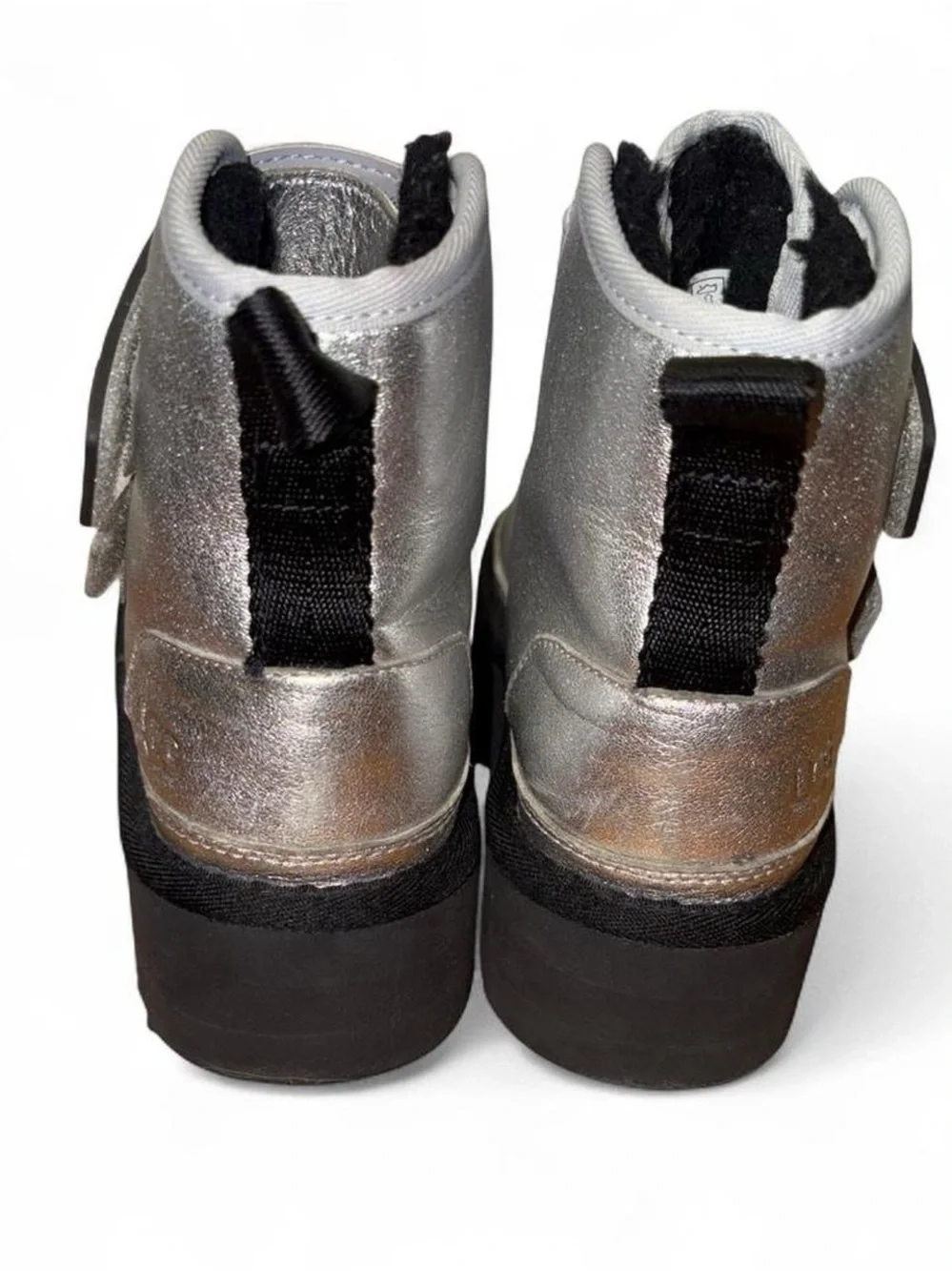UGG Kids Metallic Silver Platform Boots with Velcro Straps